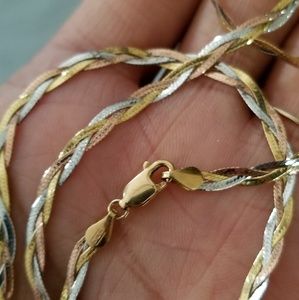 18k white, rose and yellow gold thick necklace